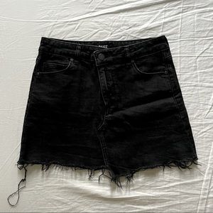 PAIGE DENIM Black Denim Mini Skirt with Raw Hem